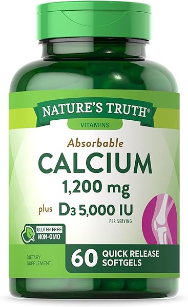 Nature's Truth Calcium 1200mg with Vitamin D3 5000 IU | 60 Softgels | from Calcium Carbonate | Non-GMO & Gluten Free Supplement in Pakistan in Pakistan