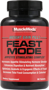 MuscleMeds Feast Mode Appetite Stimulant Weight Gain Pills Digestive Enzymes Safe and Effective 90 Caps, Unflavored, 90 Count