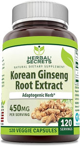 Herbal Secrets Korean Ginseng Root Extract 120 Veggie Capsules Supplement | Non-GMO | Gluten Free | Made in USA in Pakistan