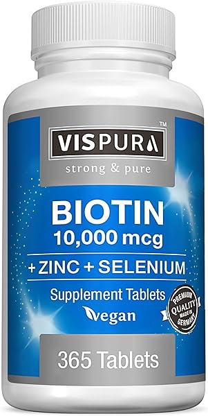 Biotin 10000 mcg + Zinc + Selenium, Pure, Vegan & Extra Strong, Best Supplement for Hair Growth, Glowing Skin, Strong Nails*, 365 Tablets for 12 Months, Natural Without Additives in Pakistan