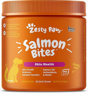 Salmon Fish Oil Omega 3 for Dogs - with Wild Alaskan Salmon Oil - Anti Itch Skin & Coat + Allergy Support - Hip & Joint + Arthritis Dog Supplement + EPA & DHA - 90 Chew Treats - Bacon Flavor in Pakistan