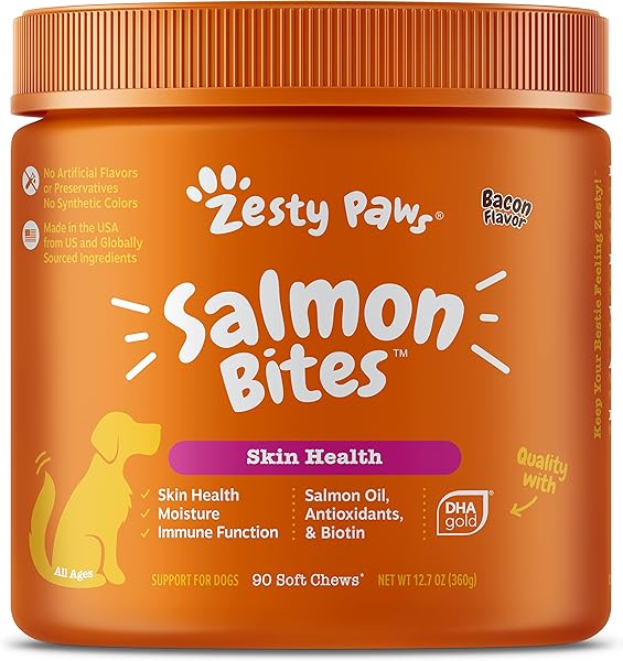 Salmon Fish Oil Omega 3 for Dogs - with Wild Alaskan Salmon Oil - Anti Itch Skin & Coat + Allergy Support - Hip & Joint + Arthritis Dog Supplement + EPA & DHA - 90 Chew Treats - Bacon Flavor in Pakistan in Pakistan