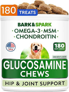 Bark&Spark Glucosamine Chondroitin Dog Hip & Joint Supplement - Joint Pain Relief - Hip & Joint Chews - Joint Support Large Small Breed - Senior Doggie Vitamin Pill Joint Health (120 Treats - Chicken) in Pakistan