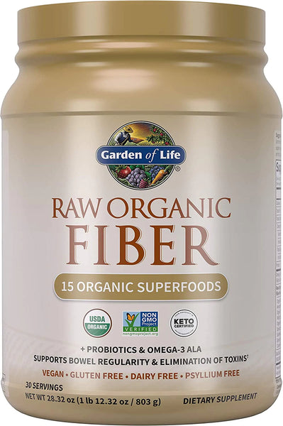 Garden of Life Fiber Supplement, Raw Organic Fiber Powder - 30 Servings, 15 Organic Superfoods, Probiotics and Omega-3 ALA, 4g Soluble Fiber, 5g Insoluble Fiber for Regularity, Psyllium Free Fiber in Pakistan