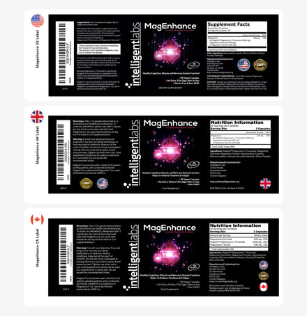 Intelligent Labs MagEnhance Magnesium Supplement, Magnesium-L-Threonate Complex with Magnesium Glycinate and Taurate, 90 Capsules