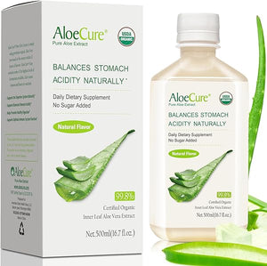AloeCure USDA Organic Aloe Vera Juice Natural Flavor, Made Within 12 Hrs of Harvest - Pure Aloe Juice Natural Acid Buffer Supports Digestion, Immune System and Balanced Stomach Acidity, 1x500ml Bottle in Pakistan
