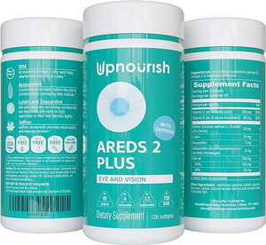 UpNourish AREDS 2+ - Advanced Eye Vitamin Supplement for Macular Health and Dry Eye - Lutein, Zeaxanthin, Saffron, Astaxanthin & DHA - Supports Eye Strain, Pressure, Night Vision - 120 softgels in Pakistan
