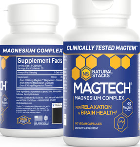 MagTech Magnesium Supplement - Chelated Magnesium Complex - 3 Forms of Magnesium: Magtein Magnesium L-Threonate, Glycinate & Taurate - Supports Relaxation & Brain Health, 90 Magnesium Capsules