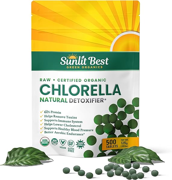 Sunlit Organic Chlorella Tablets for Full Body - Our Vegan, High Protein Supplement Supports Your Gut Health, Immune System & Energy Level, Rich in Chlorophyll, Vitamins and Minerals, 500 Tabs in Pakistan