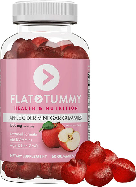 Flat Tummy Apple Cider Vinegar Gummies, 60 Count – Boost Energy, Detox & Support Gut Health – Vegan, Non-GMO – ACV Gummies with Mother - Made with Apples, Beetroot, Vitamin B9, Vitamin B12, Superfoods