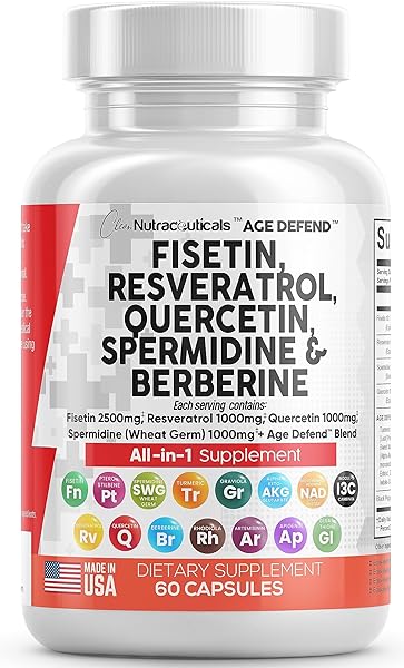 Clean Nutraceuticals Fisetin 2500mg Quercetin 1000mg Resveratrol 1000mg with Spermidine Wheat Germ Extract 1000mg - Health Supplement for Adults Longevity with Berberine, Collagen, Rhodiola, Apigenin in Pakistan