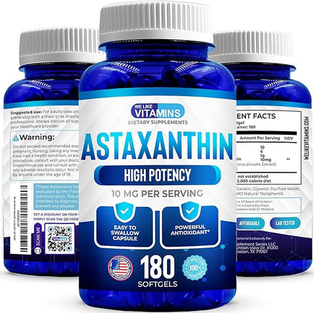 WeLikeVitamins Astaxanthin 10mg Softgel - Highly Potent Organic Astaxanthin Supplements From Haematococcus Pluvialis - Improves Eye, Joint, Skin Health & Energy Levels - 180 Servings, 6 Month Supply in Pakistan