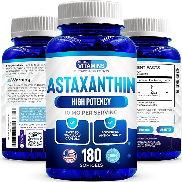 WeLikeVitamins Astaxanthin 10mg Softgel - Highly Potent Organic Astaxanthin Supplements From Haematococcus Pluvialis - Improves Eye, Joint, Skin Health & Energy Levels - 180 Servings, 6 Month Supply in Pakistan in Pakistan