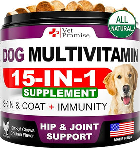 Dog Multivitamin Chewable with Glucosamine - Dog Vitamins and Supplements - Senior & Puppy Multivitamin for Dogs - Pet Joint Support Health - Immunity - Mobility - Energy - Gut - Skin - 120 Chews in Pakistan