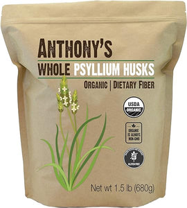Anthony's Organic Whole Psyllium Husks, 1.5 lb, Dietary Fiber, Gluten Free, Non GMO, Keto Friendly in Pakistan