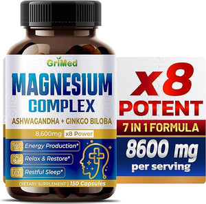 Magnesium Complex 8,600mg - x8 Power with Ashwagandha + Ginkgo Biloba - Relax & Restore, Restful Sleep - USA Made & Tested (150 Count (Pack of 1)) in Pakistan