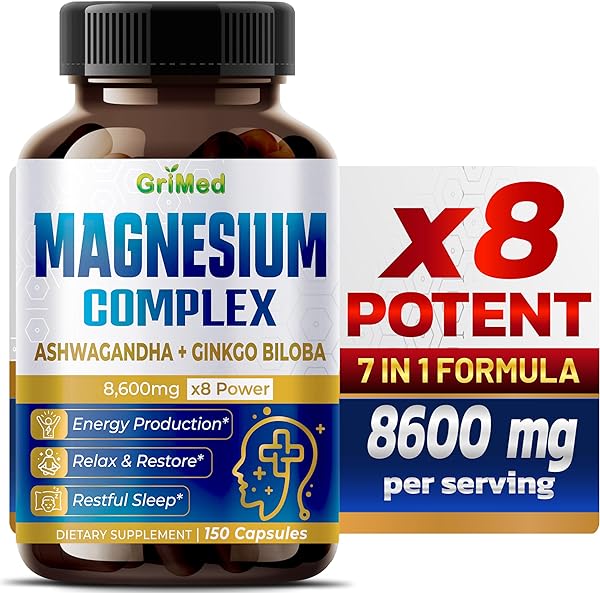 Magnesium Complex 8,600mg - x8 Power with Ashwagandha + Ginkgo Biloba - Relax & Restore, Restful Sleep - USA Made & Tested (150 Count (Pack of 1)) in Pakistan in Pakistan