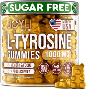 Joyli L Tyrosine Gummies 1000MG - L-Tyrosine Supplement for Kids & Adults - Calm & Focus Gummies for Brain, Memory, Mood, and Energy - 500mg L- Tyrosine Powder per Gummy - Vegan, Gluten-Free in Pakistan