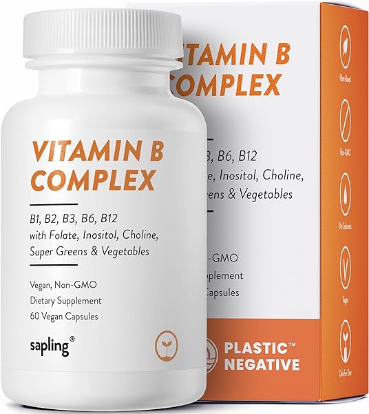 Vegan Vitamin B Complex - Whole Food Blend with Essential B Vitamins B1, B2, B3, B5, B6, B7, Folate, B12-60 Caps in Pakistan