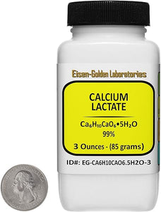 Calcium Lactate [C6H10CaO6.5H2O] 99% USP-FCC Food Grade Powder 3 Oz in a Bottle in Pakistan