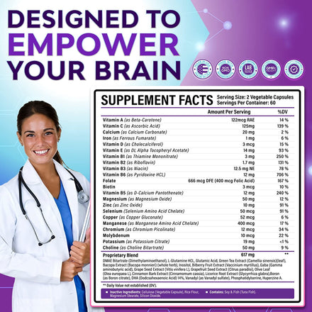 Natural Nootropics Brain Support Supplement Memory, Clarity, Energy, Concentration