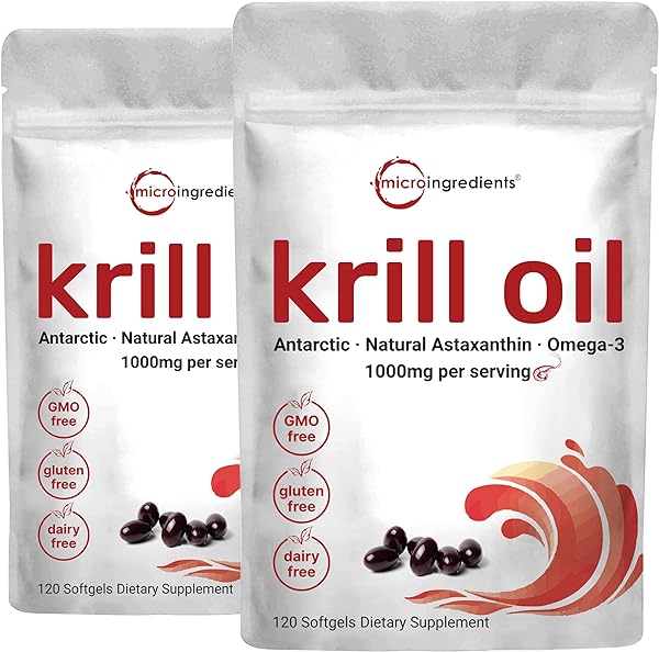 2 Pack Antarctic Krill Oil Supplement, 1000mg Per Serving, 120 Soft-Gels Each, Rich in Omega-3s, EPA, DHA & Astaxanthin, Supports Brain Health, Premium Krill Oil Capsules Liquid Softgels in Pakistan
