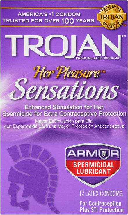 Trojan Her Pleasure Sensations Spermicidal Lubricated Condoms, 12ct