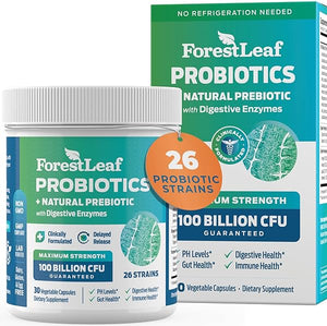 ForestLeaf Clinically Studied Probiotics 100 Billion CFU, 26 Strains with Organic Prebiotic Blend & Digestive Enzymes - Probiotic Prebiotic for Men & Women - Probiotics Digestive Health 30 Capsules in Pakistan