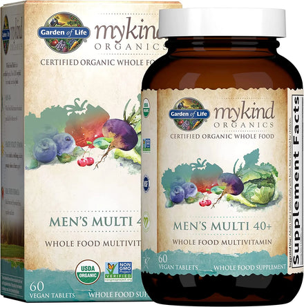 Garden of Life mykind Organics Whole Food Multivitamin for Men 40+, Vegan Mens Multi for Health & Well-Being Certified & Minerals for Men Over 40 Mens Vitamins, 120 Tablets