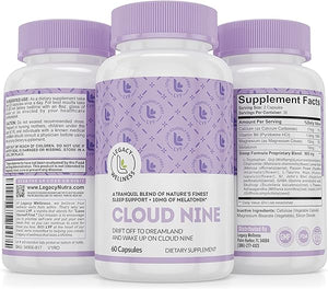 Cloud 9 - All Natural Sleep Aid Supplement - Relaxing Vitamin & Herbal Formula - 10mg Melatonin Calcium Magnisium L-Theanine 5-HTP GABA St. John's Wort Ashwagandha Chamomile & More 60 Vegan Capsules in Pakistan