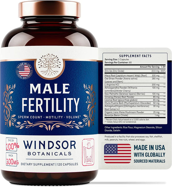 Male Fertility Supplement with Maca Root, L Arginine and Ashwagandha - Windsor Botanicals Conception Fertility Prenatal Vitamins and Minerals Plus Naturals for Mens Health - 120 Capsules in Pakistan