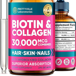 Liquid Collagen & Biotin for Women - 30000mcg Hair Growth Complex - Made in USA - Hydrolyzed Collagen & Biotin Oil for Hair Growth, Healthy Skin & Nails - Vegan Collagen & Biotin Source - 2 fl oz in Pakistan