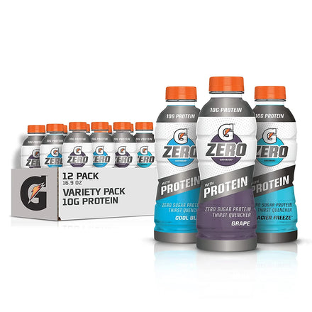 Gatorade Zero With Protein, 10g Whey Protein Isolate, Zero Sugar, Electrolytes, Glacier Cherry, 16.9 Fl Oz, 12 Pack