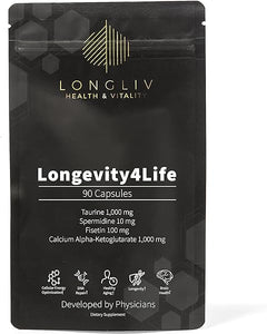 Longevity4Life - Ultimate Cellular Health Supplement - Fisetin, Taurine, Calcium Alpha-Ketoglutarate, and Spermidine Capsules for Longevity and Vitality - Made in USA - Physician Formulated in Pakistan