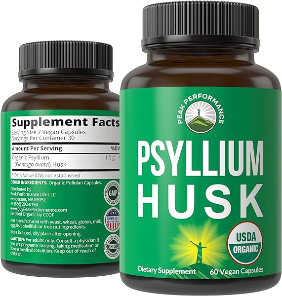 USDA Organic Psyllium Husk Vegan Capsules Made with Organic Psyllium Husk Seed. Fiber Supplement for Gut. Digestive Prebiotics. Pills for Digestion, Roughage Without Bloating. Tablets in Pakistan in Pakistan