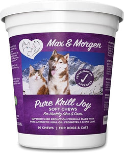 Pure Krill Joy, Antarctic Krill Oil Soft Chews for Dogs, Rich in Omega 3 and Antioxidants, Unique Shed Reducing Formula, Improves Skin and Coat, Low Allergen, Made in The USA, 60 Soft Chews. in Pakistan