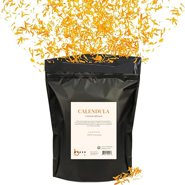 Dried Calendula Whole Flowers - 1 Pound Edible Flowers - Natural Marigold for Making Herbal Teas, Essential Oils, Balm, Salve, Crafting - Kosher Certified - Food Grade by bMaker in Pakistan in Pakistan