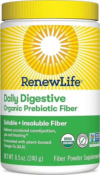 Renew Life Daily Digestive Organic Prebiotic Fiber Powder, Daily Supplement Supports Digestive and Immune Health, Soluble and Insoluble Fiber, Dairy and Soy Free, 8.5 oz. in Pakistan