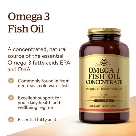 Solgar Omega-3 Fish Oil Concentrate, 240 Softgels - Support for Cardiovascular, Supplement in Pakistan