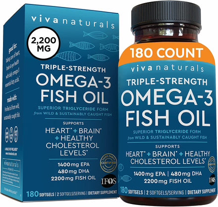 Viva Naturals Triple-Strength Omega 3 Fish Oil with EPA and DHA Supplements Softgels