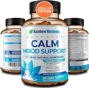 28 in 1 Calm Mood Support Supplement- Natural Happy Pills for Occasional Anxiousness & Stress, Worry feelings, Relaxation, Mental Clarity | Max Sleep & Mood Support for Women & Men|120 Vegan Capsules in Pakistan