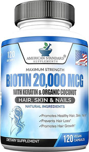 Biotin 20,000mcg with Keratin, Organic Coconut and Zinc, Hair Growth Supplements, Biotin Supplements, Healthy Hair Skin & Nails for Adults, No Filler, No Stearate, 120 Vegan Capsules, 120 Day Supply in Pakistan