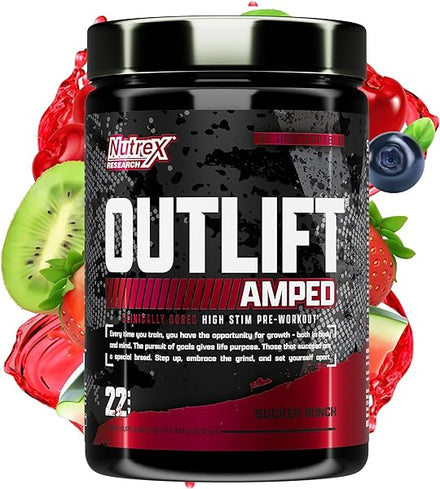 OUTLIFT Amped Max Dosed Pre Workout Powder, 6G Citrulline, 3.2G Beta Alanine, Alpha GPC, CognatiQ, Extreme Energy, Massive Pumps, Strength, Electrolytes, Nootropics, Sucker Punch, 22 Serv in Pakistan