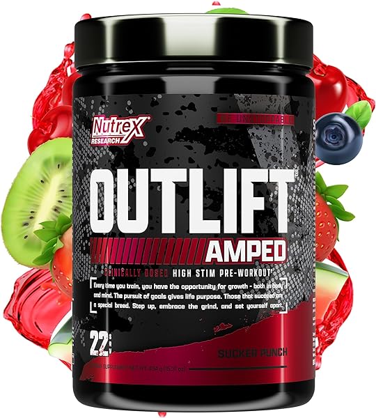 OUTLIFT Amped Max Dosed Pre Workout Powder, 6G Citrulline, 3.2G Beta Alanine, Alpha GPC, CognatiQ, Extreme Energy, Massive Pumps, Strength, Electrolytes, Nootropics, Sucker Punch, 22 Serv in Pakistan in Pakistan