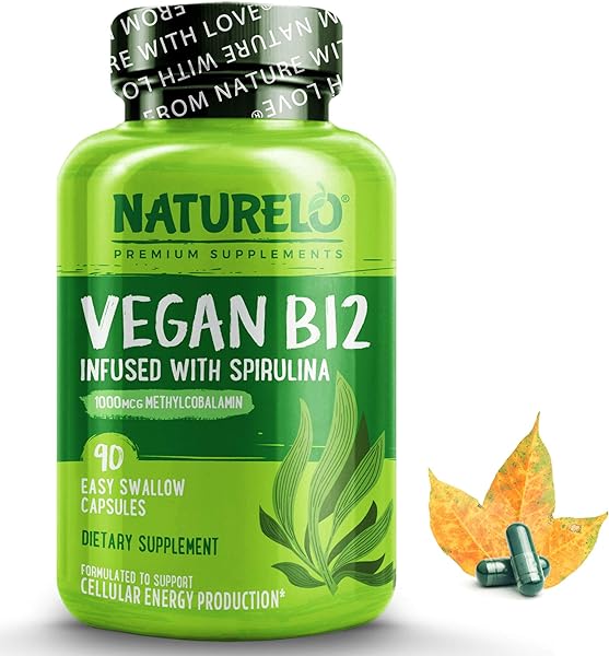 NATURELO Vegan B12 - Methyl B12 with Organic Spirulina - High Potency Vitamin B12 1000 mcg Methylcobalamin - Supports Healthy Mood, Energy, Heart & Eye Health - 90 Capsules in Pakistan in Pakistan