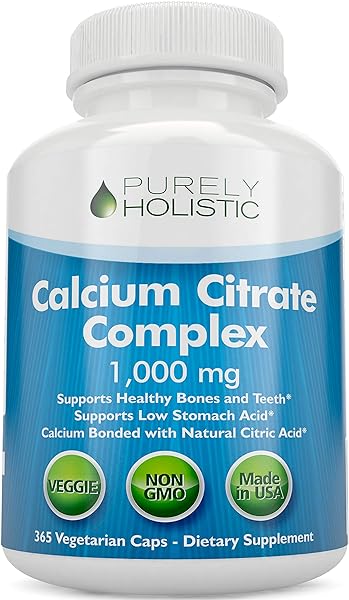 Calcium Citrate 1000mg - 365 Vegan Capsules not Tablets with Added Parsley, Dandelion and Watercress - Without Vitamin D - Made in The USA by Purely Holistic in Pakistan