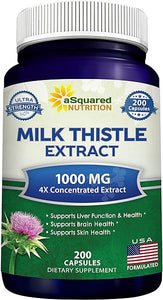 aSquared Nutrition Milk Thistle Supplement 1000mg-200 Capsules,Max Strength 4X Concentrated Extract 4:1 Milk Thistle Seed Powder Herb Pills, 1000 mg Silymarin Extract for Liver Support, Cleanse, Detox in Pakistan