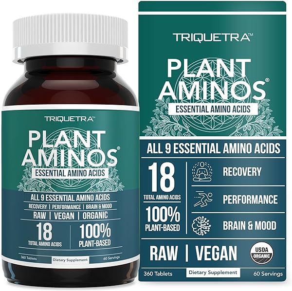 Plant Aminos Organic Essential Amino Acids (EAAs) & BCAA - 100% Plant-Based Raw, Vegan - All 9 Amino Acids with 18 Total Amino Acids (360 Tablets) in Pakistan