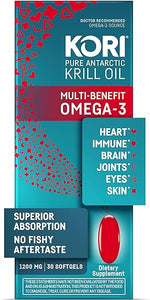 Kori Antarctic Krill Oil Omega-3 1200mg Supplement - Superior Absorption vs Fish Oil/EPA & DHA, Astaxanthin/Supports Heart, Brain, Joint, Eye, & Skin Health / 30 softgels in Pakistan