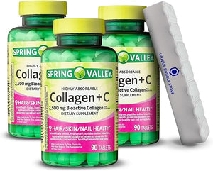 Spring Valley, Collagen Pills, 2,500 mg + C Tablets, Highly Absorbable Collagen Supplements, Dietary Supplement, 90 Count + 7 Day Pill Organizer Included (Pack of 3) in Pakistan